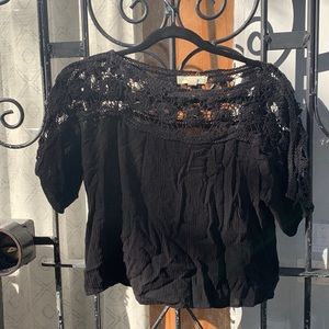 Black lace crocheted cropped blouse